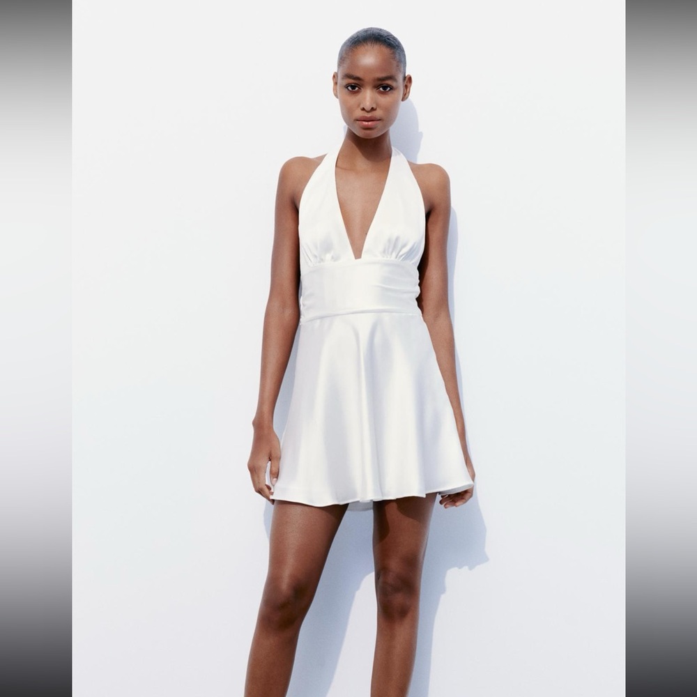 ZARA white satin mini dress